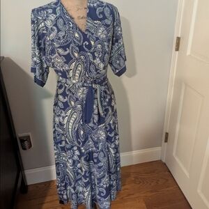 Sandra Darren Blue Paisley Wrap Maxi Dress with Tie